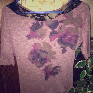 Purple floral and black lace shirt